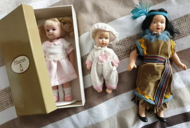 Vintage Pot Dolls Bundle Native Indian Baby Doll In Alberon Boxed Doll Porcelain