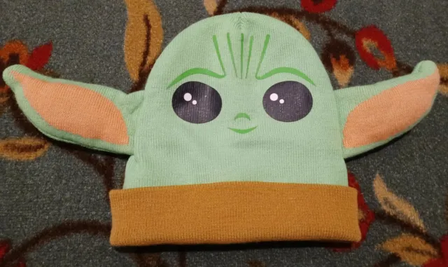 Star Wars Baby Yoda Hat Knit Beanie Grogu Ears Cuffed Stretch One Size Acrylic