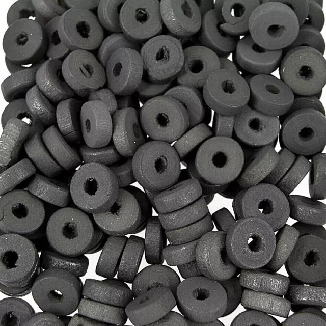 200 (30g) Wooden Round Disc Donut Spacer Beads 10mm Dark Grey W57