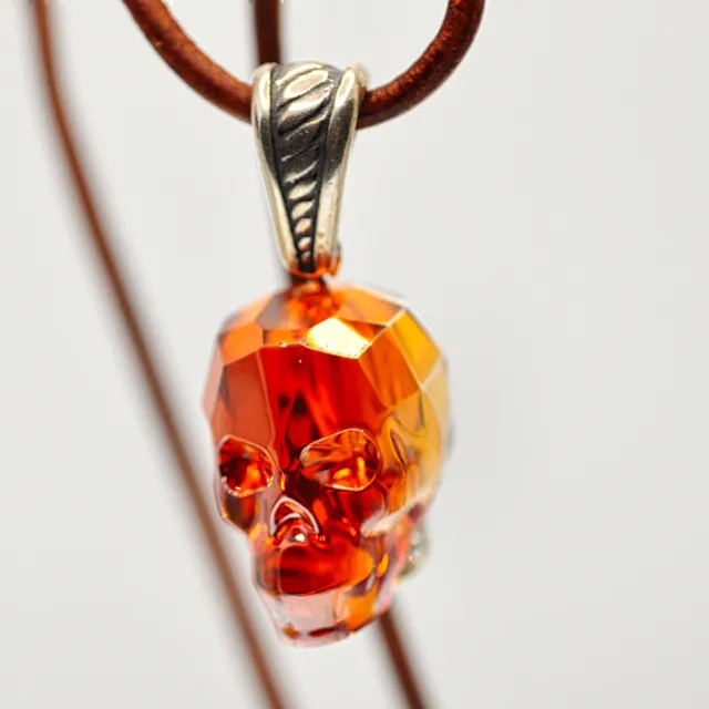 Made With Swarovski Elements Iridized Skull Pendant Leather Cord Necklace