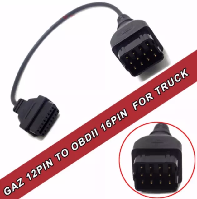 GAZ 12 to 16 pin OBD2 OBDII Male to Female Diesel Truck Diagnostic Cable adapter