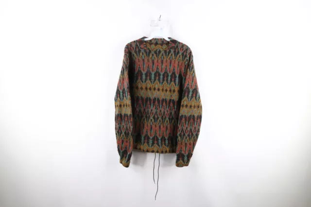 Vintage 60s 70s Streetwear Womens Medium Thrashed Rainbow Wool Knit Sweater