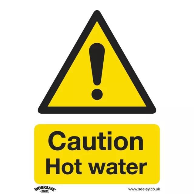 Worksafe Safety Sign - Caution Hot Water - Self-Adhesive Vinyl - Pack of 10