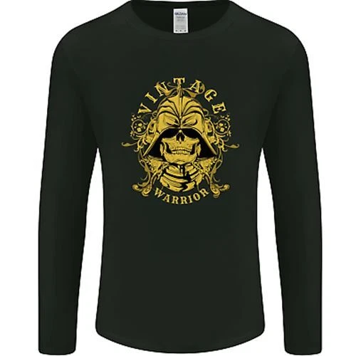 Vintage Warrior Samurai Bushido Mma Teschio da Uomo Manica Lunga T-Shirt