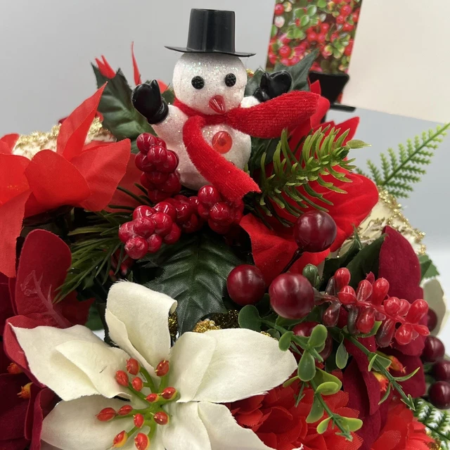 Quality Artificial Christmas  Arrangement Grave vase / Memorial / Crem Pot Red 3