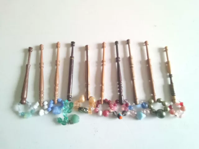 10 Wood Lace Making  Bobbins  Complete With Spangles  6