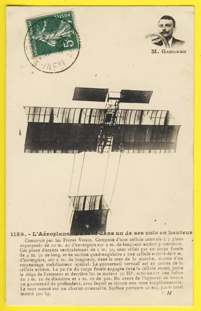 cpa Cachet ROUEN AVIATION Aéroplane des Frères VOISIN Pilote d'Essai E. GAUDART