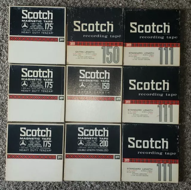 VINTAGE: Lot of 9 USED Scotch Magnetic Reel-To-Reel Tape 111, 150, 175, 200 RB-7