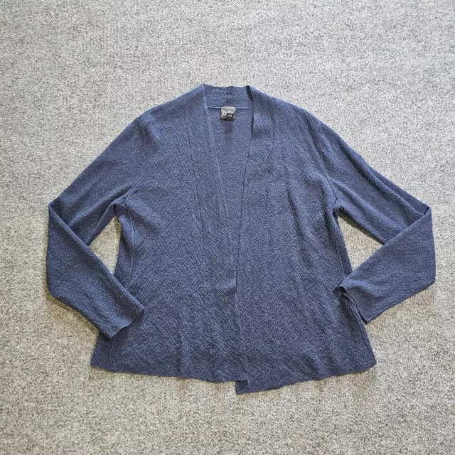 Eileen Fisher Cardigan Sweater Womens Medium Petite Blue Wool Open Casual Career