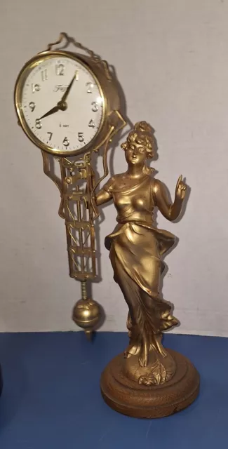 Fuji Japan Gilt Brass Female Figure Diana Mystery Swinger Clock Parts Repair