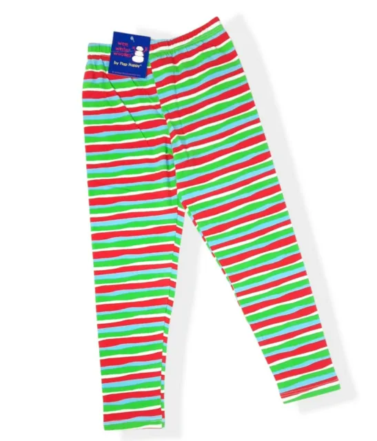 Vintage Girls Pants Flap Happy 5 Green Red Blue Leggings Pull On Striped USA 90s