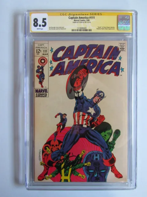 Captain America 111 CGC 8.5 WP SS Signed by Stan Lee 1969