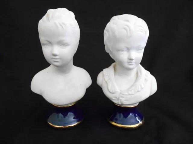 Paire De Biscuit Figurine Buste De Louise & Alexandre Brongniart D'apres Houdon