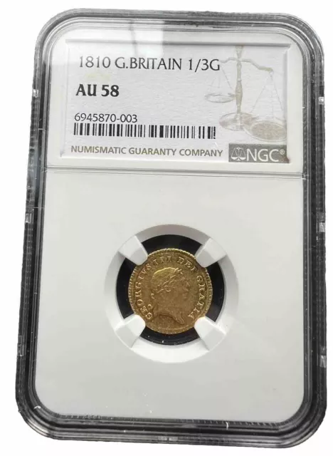 1810 UK GB George III Gold 1/3 Third Guinea Coin NGC AU58 Grade