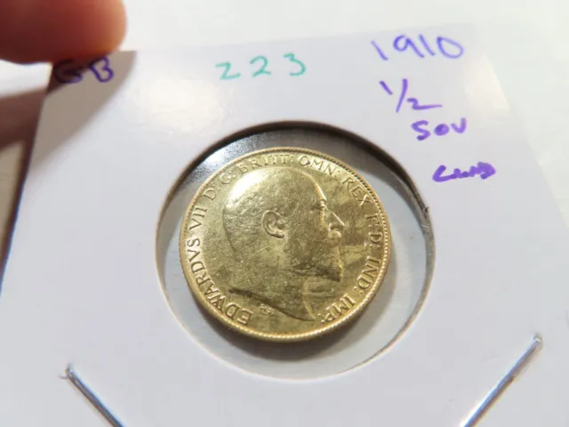 Z23 Great Britain 1910 GOLD 1/2 Sovereign Cleaned