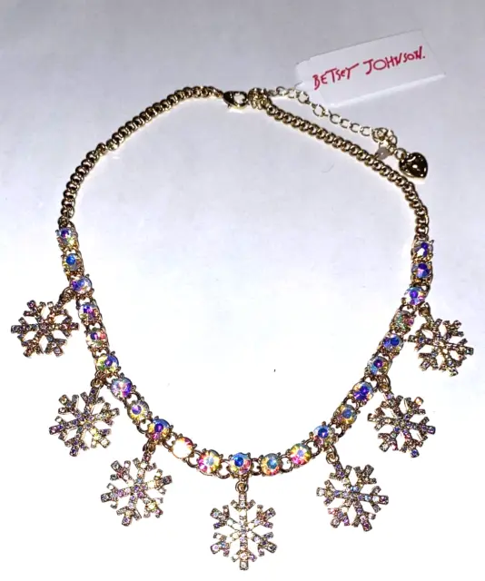 BETSEY JOHNSON BLING SNOWFLAKE CHARMS NECKLACE Gold Christmas