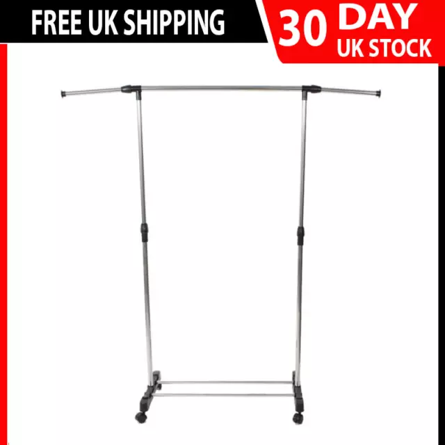 Single-bar Vertically-Stretching Stand Clothes Rack with Shoe Shelf Silver UK