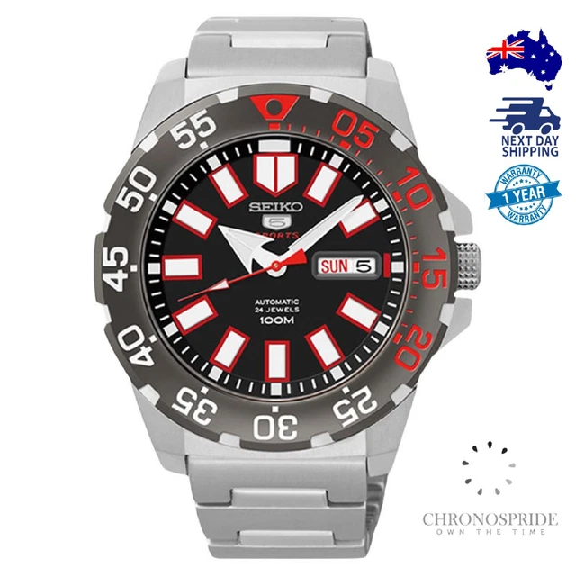 Seiko 5 Sports SRP487 SRP487K1 Black Red Mens Baby Monster Automatic Watch