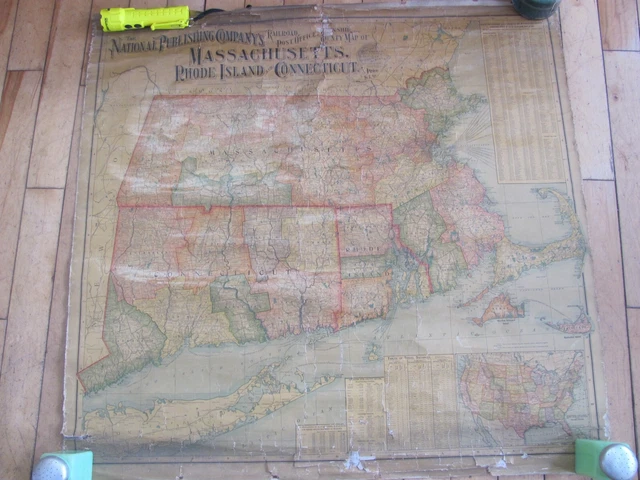 1902 MAP OF Railroads Post Offices Townships of Mass, Rhode Island ...