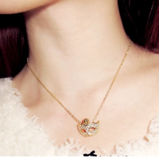 Mask Made With Swarovski Crystal AB Phantom Opera Masquerade Theater Necklace