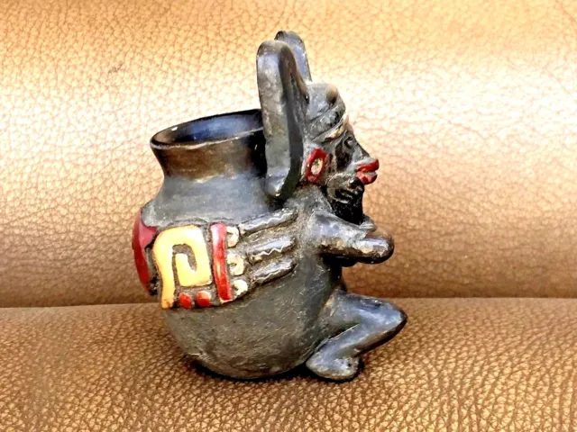 Antique Pre Columbian Mayan Pottery Small Statue Vase Figurine 2.75"H