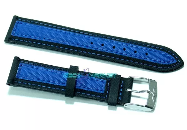 Cinturino per orologio tessuto cordura imbottito 18mm nero blu tipo sector s18b