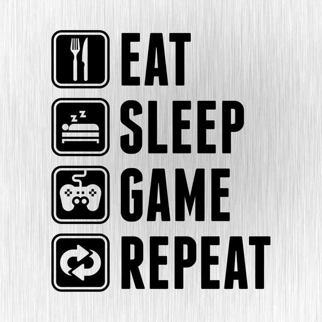 EAT SLEEP GAME REPEAT Gamer Zocker Schwarz Auto Vinyl Decal Sticker Aufkleber