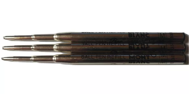 3x Black Medium Ballpoint - Ball Pen Point Refills Mont Blanc Compatible