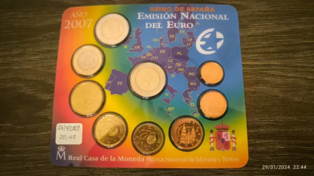 KMS Spanien 2007  , 1 cent-2 Euro  offiziellen Blister + 2 euro com - Low Price