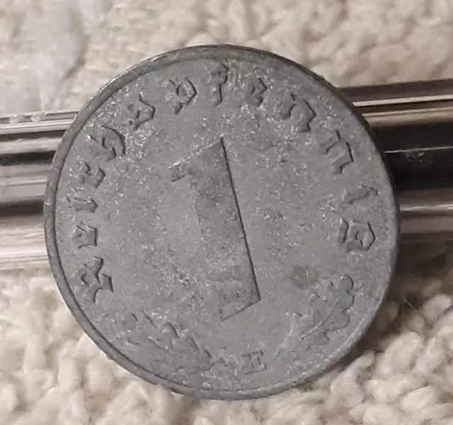 German 1 Reichspfennig ~ Germany ~ WW2 1pf Coin 1942-E,  Heavily Circulated Coin