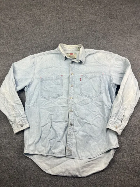 VNTG Levi's Denim Shirt Men's Large Light Blue Jean Long Sleeve Silver Button Up