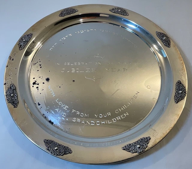 Sterling Silver 925 Filigree-Adorned Plate - 9 3/8 inches wide, 8.1 troy ounces