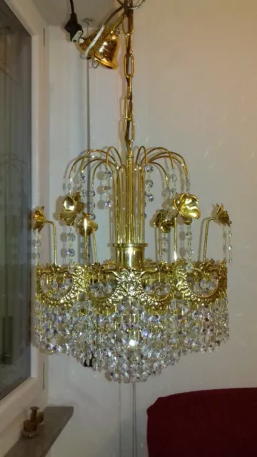 Bellissimo lampadario vintage in ottone cristalli Vintage Chandelier Lustre 2