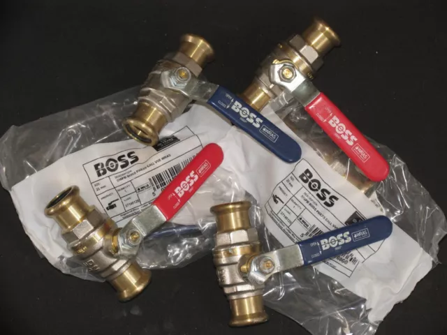 Valvole a sfera 22 mm BOSS X4. 2 ROSSO + 2 BLU PRESS FIT Ottone Crimpante Caldo + Acqua Fredda