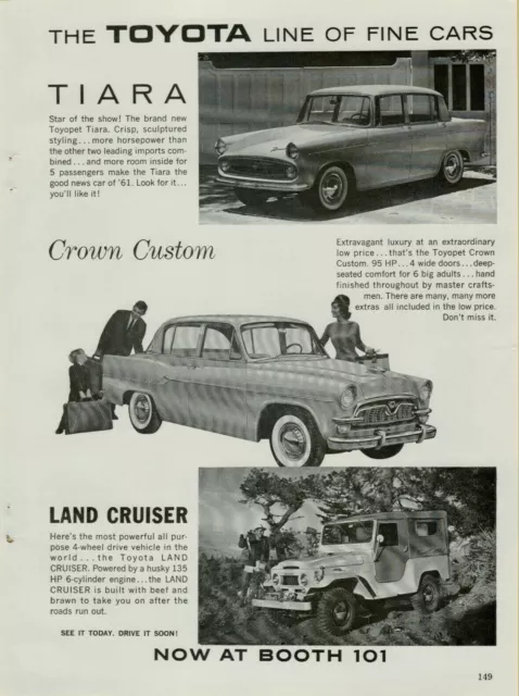 1961 Toyota Model Line-Up Tiara Crown Custom Land Cruise Photo Vintage Print Ad