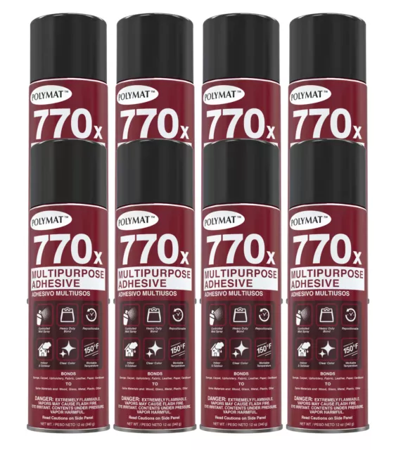 QTY: (8) Polymat 770X MULTIPURPOSE CLEAR MIST SPRAY ADHESIVE