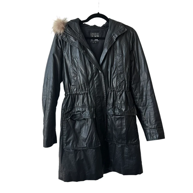 Theory Dornan Faux Leather Fur Trim Jacket Black Women's Medium.