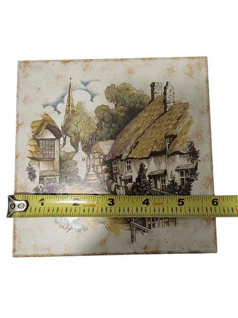 England English Village scene tile with thatch roof v 6" square Italy 3