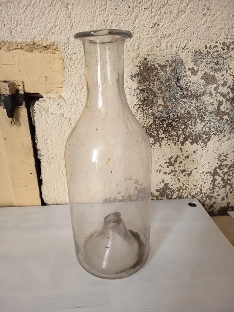Ancienne Bouteille Verre Soufflé XIXe - Piège à Vairons Pêche - Vintage France