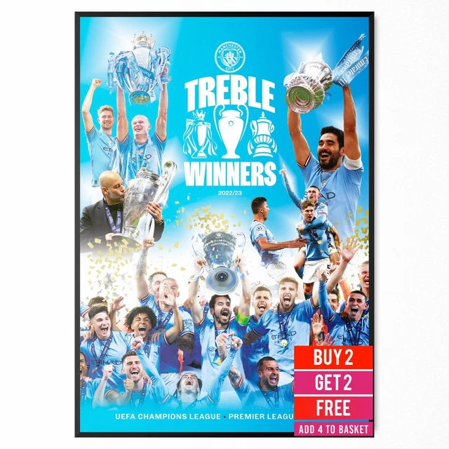 Manchester City Treble Winners Poster A5 A4 A3 Size Buy 2 Get 2 Free Football