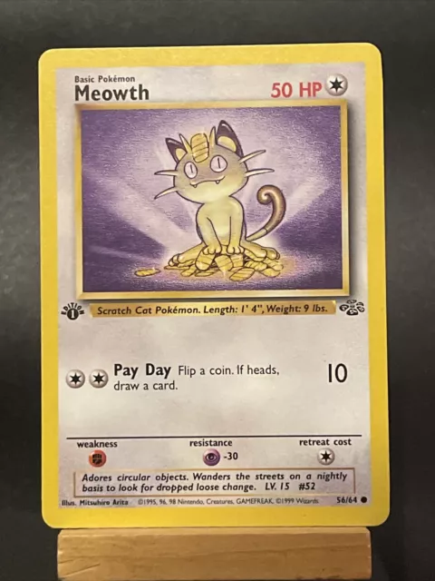 Pokemon Card Meowth 65/64 1st Edition Jungle Set Common Played