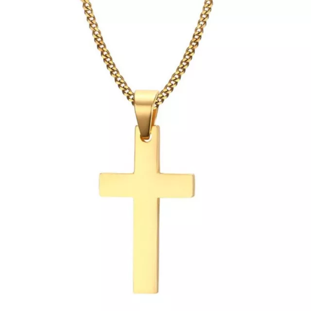 Mens Women Chain Necklace Black Cross Stainless Steel Pendant Crucifix Jesus UK