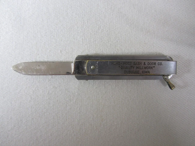Vintage Funny Folder Advertising Knife Blade USA Millwork DUBUQUE IOWA Tri Fold