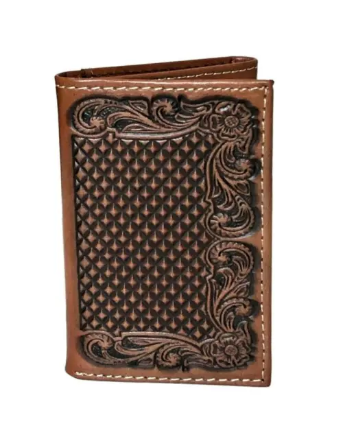 Ariat Western Mens Wallet Trifold Leather Embossed Weave Floral Tan A3544308