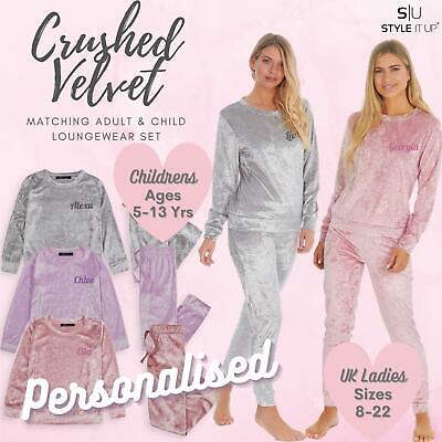 Personalised Womens Girls Mother Daughter Crushed Velvet Matching Pyjamas PJ Set