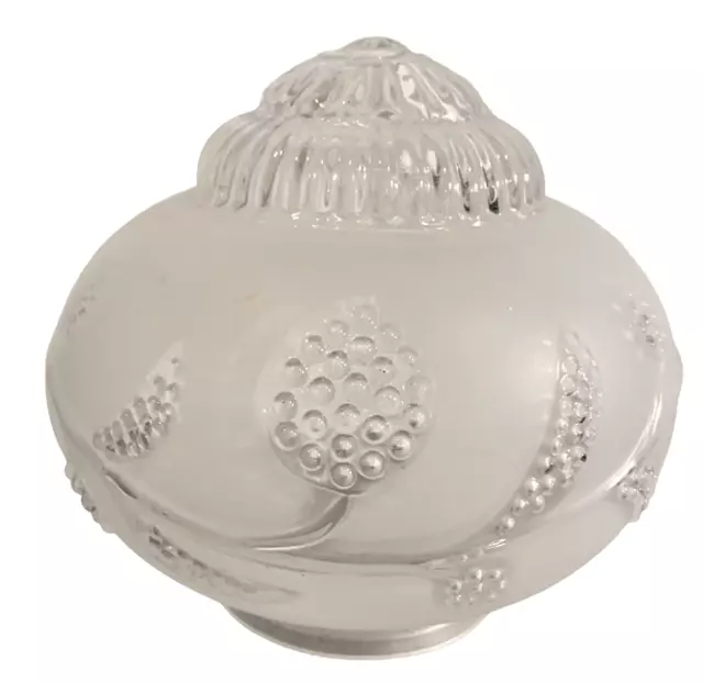 Vintage MCM Frosted Glass Ceiling Light Fixture Globe Shade Embossed Leaves