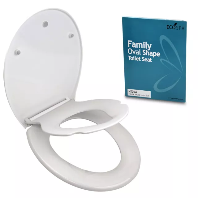 Oval Round Family Toilet Seat Soft Slow Close for both Adult & Child in White