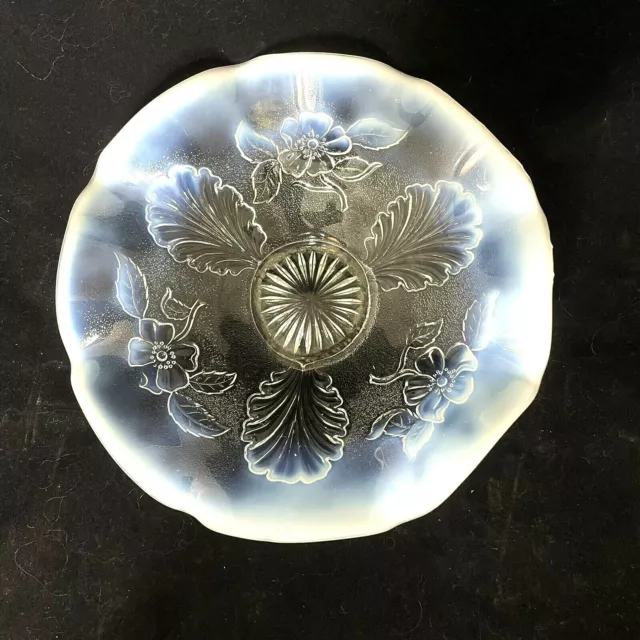 Dugan Glass DAISY & PLUME White Opalescent Footed Whimsy Bowl