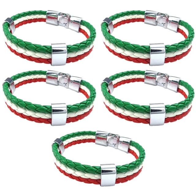5X Jewelry Bracelet, Italian Flag Bangle, Leather Alloy, for Men's Women, G S7R2