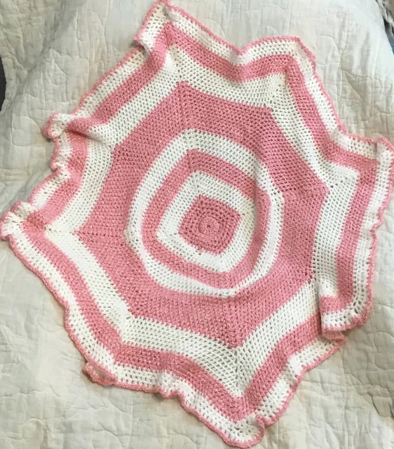 Pequeña manta pequeña rosa blanca afgana suave hecha a mano rosa